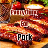 everything you need to cook pork from butcher bbq with a cooked sparerib in the background