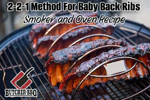 Cooking babyback ribs 2-2-1 method showing on grill