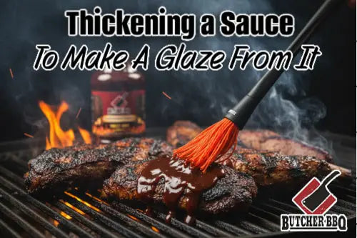 Picture with bbq meat and sauce in background and mop brush