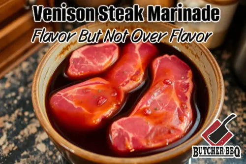 bowl of venison steaks in a marinade