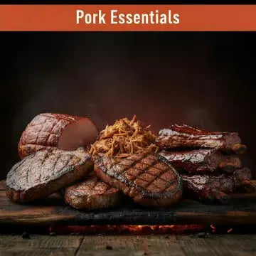 everything you need to cook pork from butcher bbq with a cooked sparerib in the background