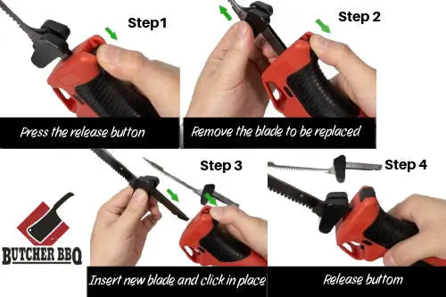 4 steps for changing blades on butcher bbq electric knife