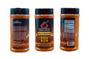 Three jars of Butcher BBQ Grill Master BBQ Rub on a white background