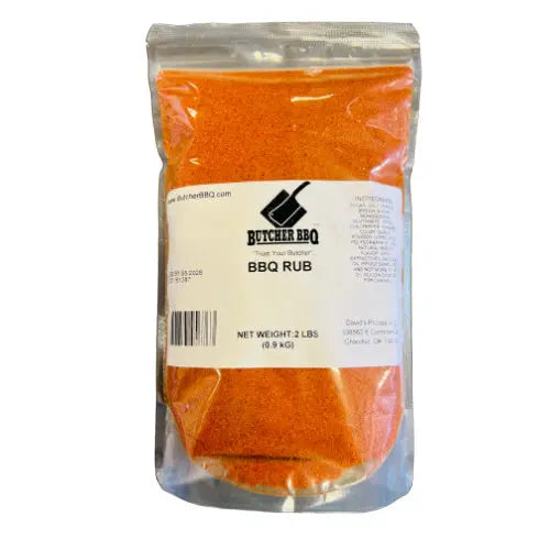 Packaged BBQ rub with visible branding on a white background