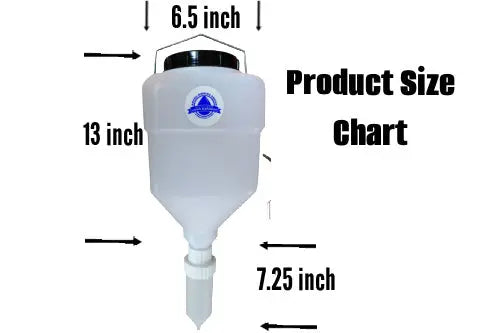White plastic funnel with measurements labeled on a white background
