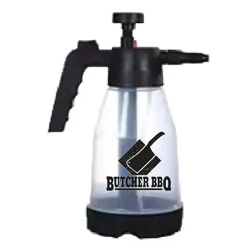 Spray bottle with 'Butcher BBQ' logo on a white background