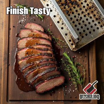 Lifestyle photo with sliced brisket and Butcher BBQ Brisket Basket