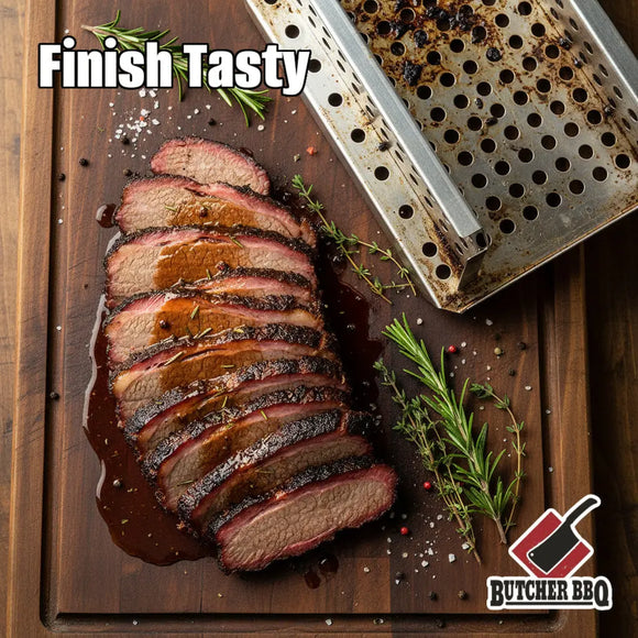 Lifestyle photo with sliced brisket and Butcher BBQ Brisket Basket