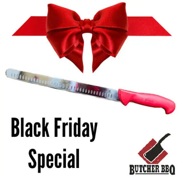 Red knife with a red bow and 'Black Friday Special' text on a white background