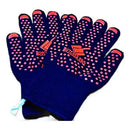 Blue barbecue gloves with pink textured palm and 'Butcher BBQ' branding on a white background