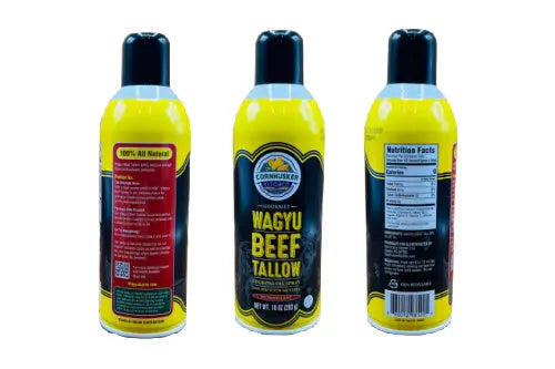 Three bottles of Cornhusker Gourmet Wagyu Beef Tallow on a white background