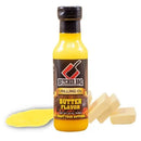 Butter-flavored grilling oil bottle with a label on a white background