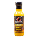 Bottle of Butcher BBQ Honey Flavor grilling oil on a white background