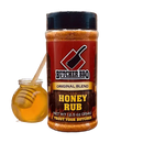 Butcher BBQ Honey Rub jar with a small jar of honey on a white background