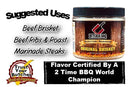 Butcher BBQ Original Brisket marinade jar with suggested uses and certification details on a white background