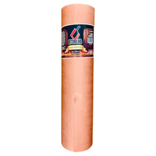 Roll of butcher paper with a brand label on a white background