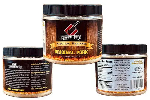 Butcher BBQ Original Pork Injection Marinade jars on a white background
