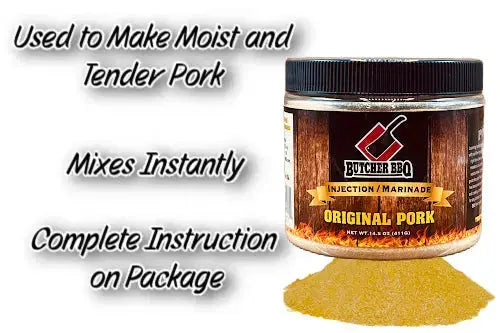 Butcher BBQ Original Pork injection marinade with text on a white background