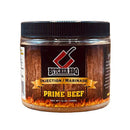 Jar of Butcher BBQ Prime Beef injection marinade on a white background