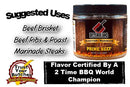 Butcher BBQ Prime Beef marinade jar with suggested uses and certification details on a white background