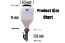Product size chart with a white container and measurements labeled on a white background
