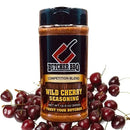 Butcher BBQ Wild Cherry Seasoning bottle with wild cherries on a white background