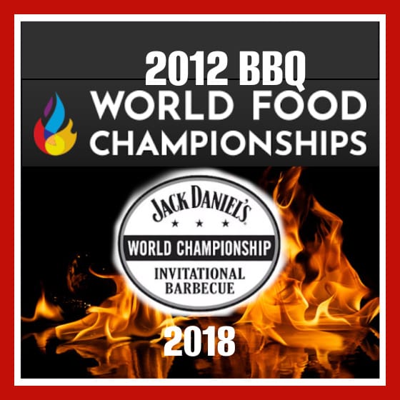 Promotional graphic for 2012 BBQ World Food Championships featuring Jack Daniel's logo with flames.