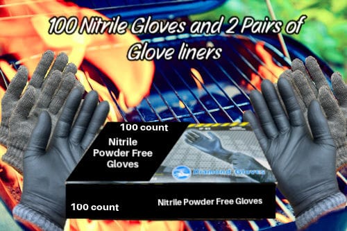 Butcher BBQ  glove 100 count Nitrile gloves with 2 pair Glove Liner